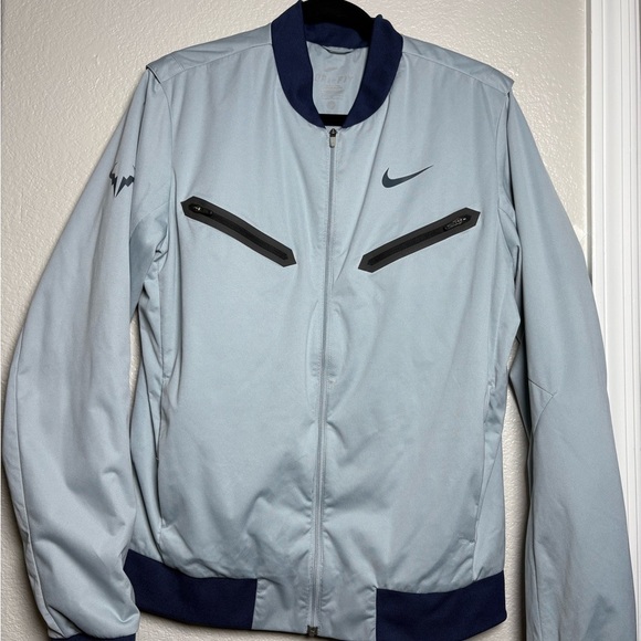Nike Rafael Nadal US Open Men's Tennis Jacket. Sky Blue/ Dark Blue Bomber Jacket